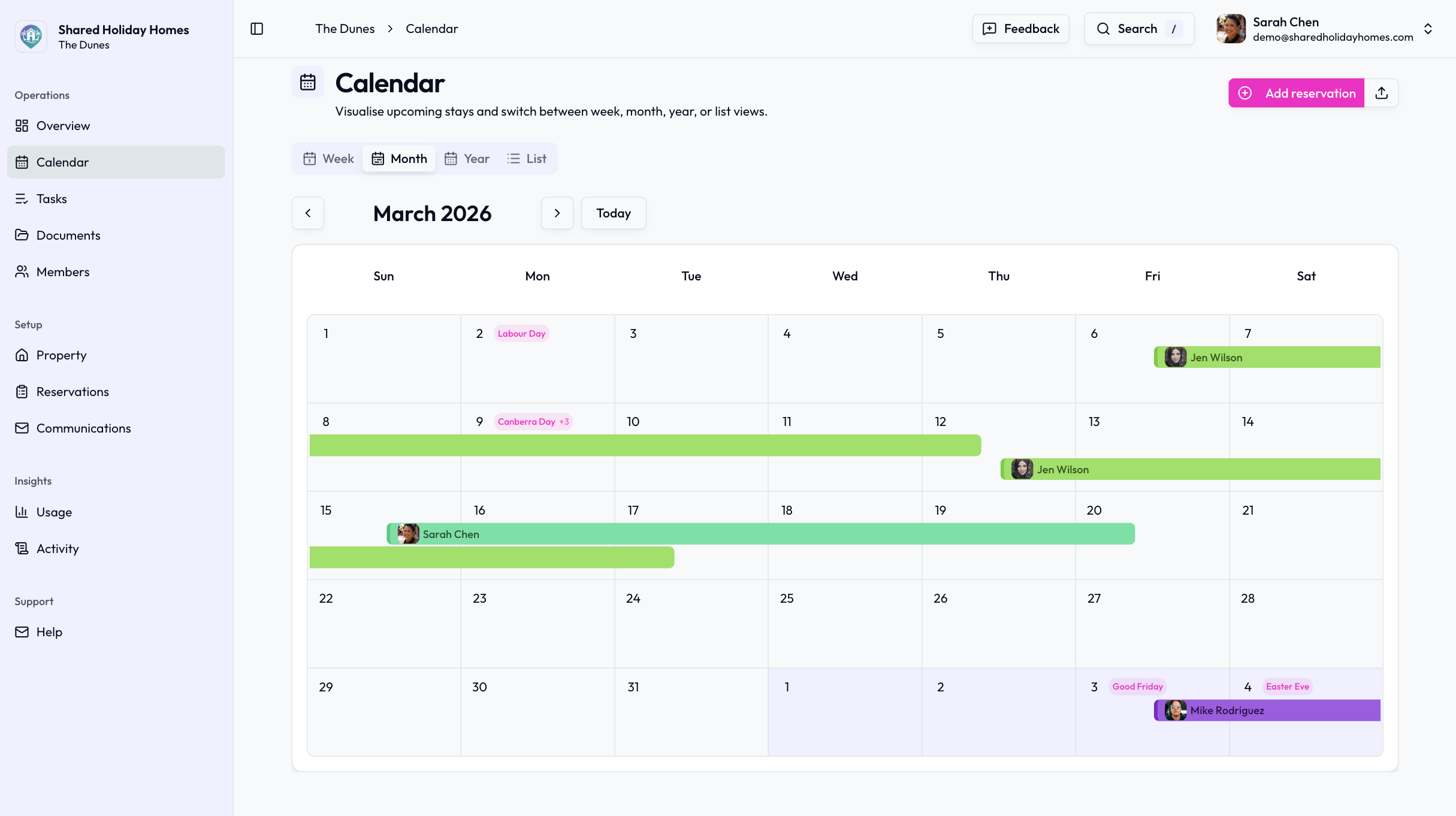 Shared Holiday Homes product screenshot for July 2026