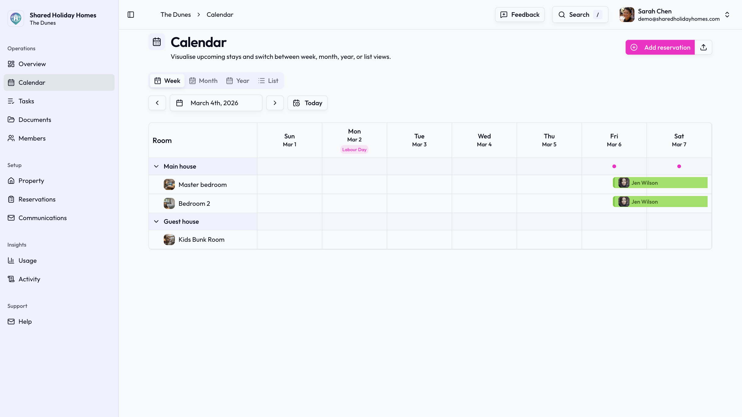 Shared Holiday Homes product screenshot for October 2025