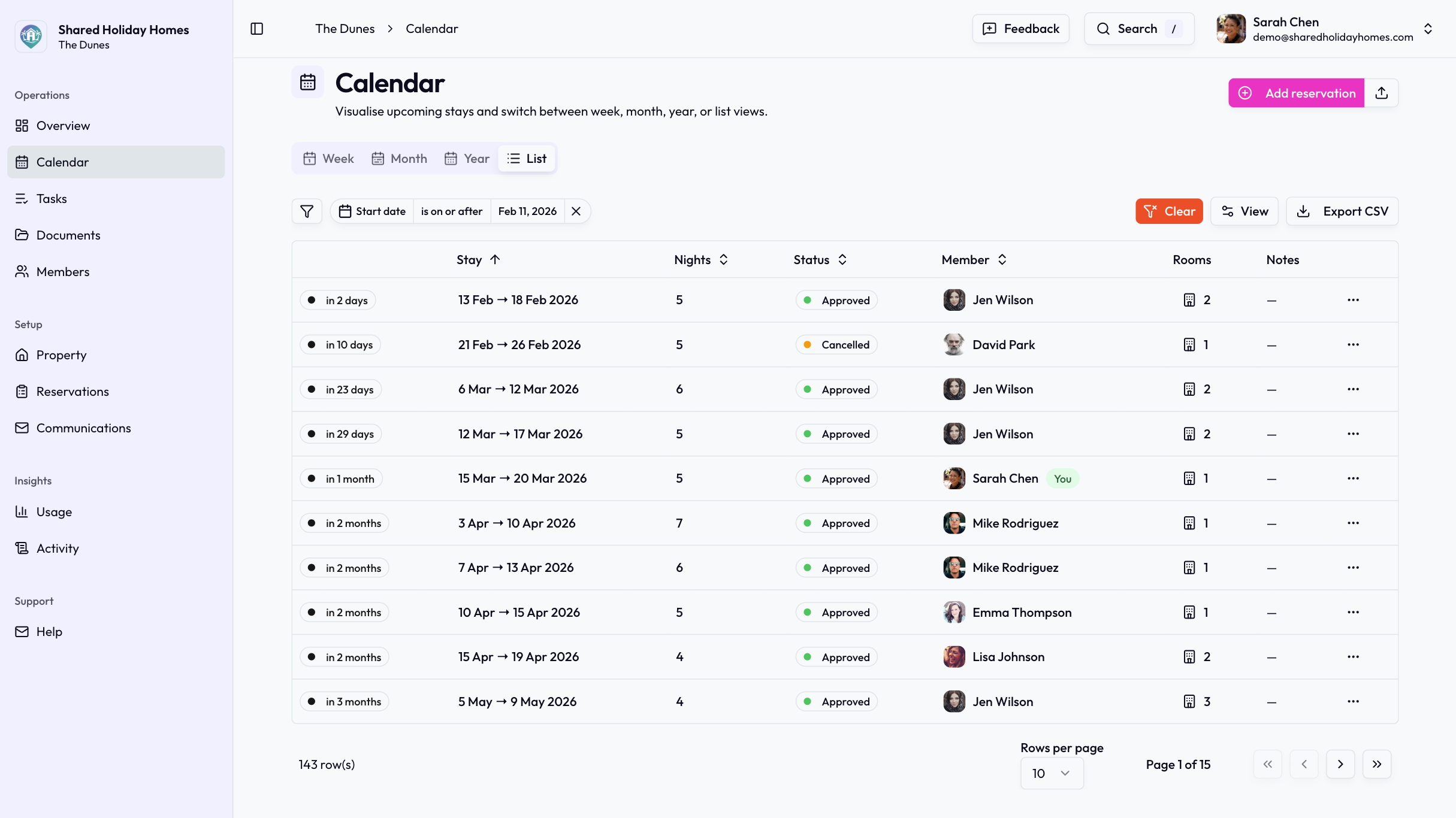 Shared Holiday Homes product screenshot for September 2025