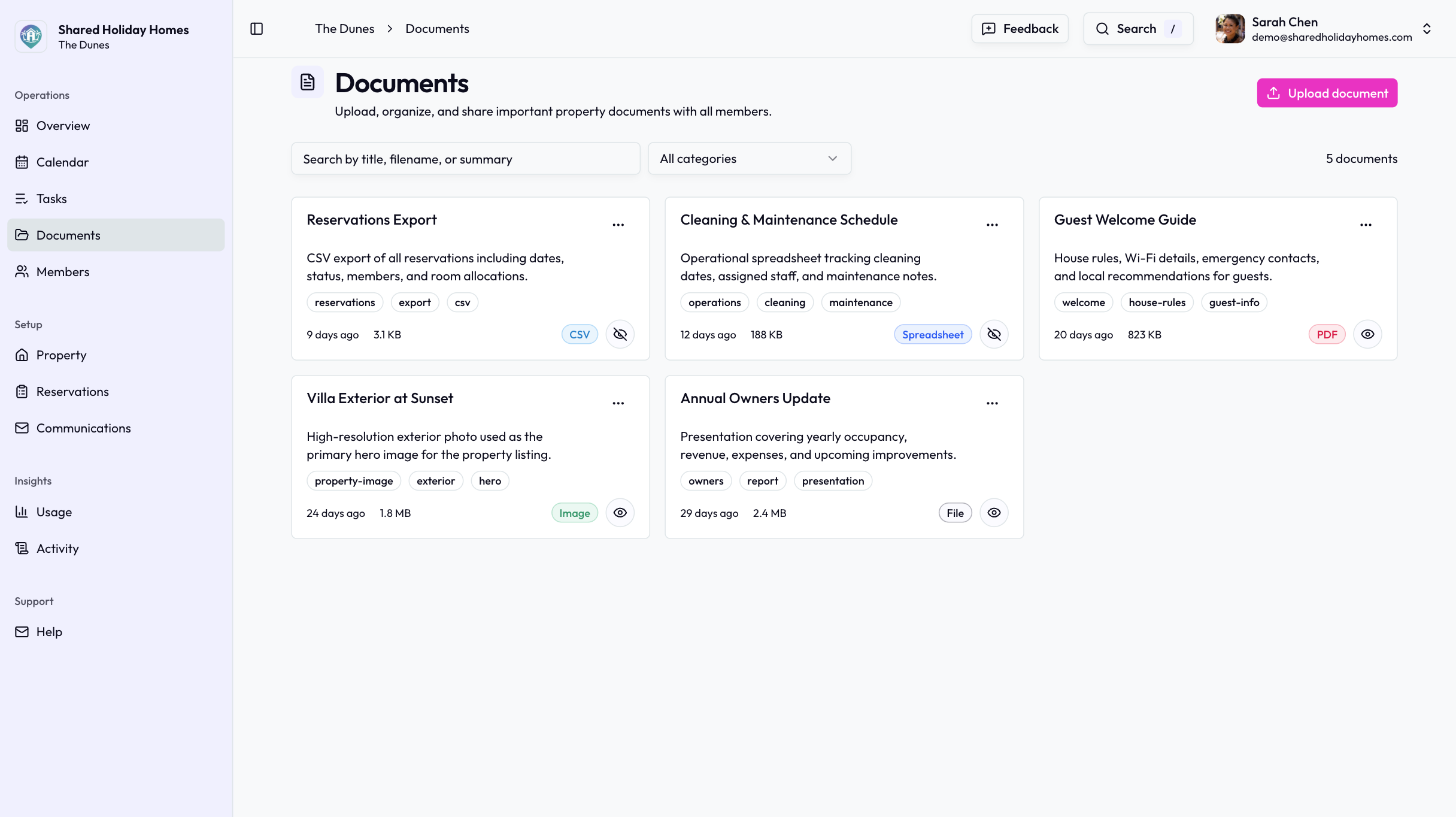 Shared Holiday Homes product screenshot for April 2026