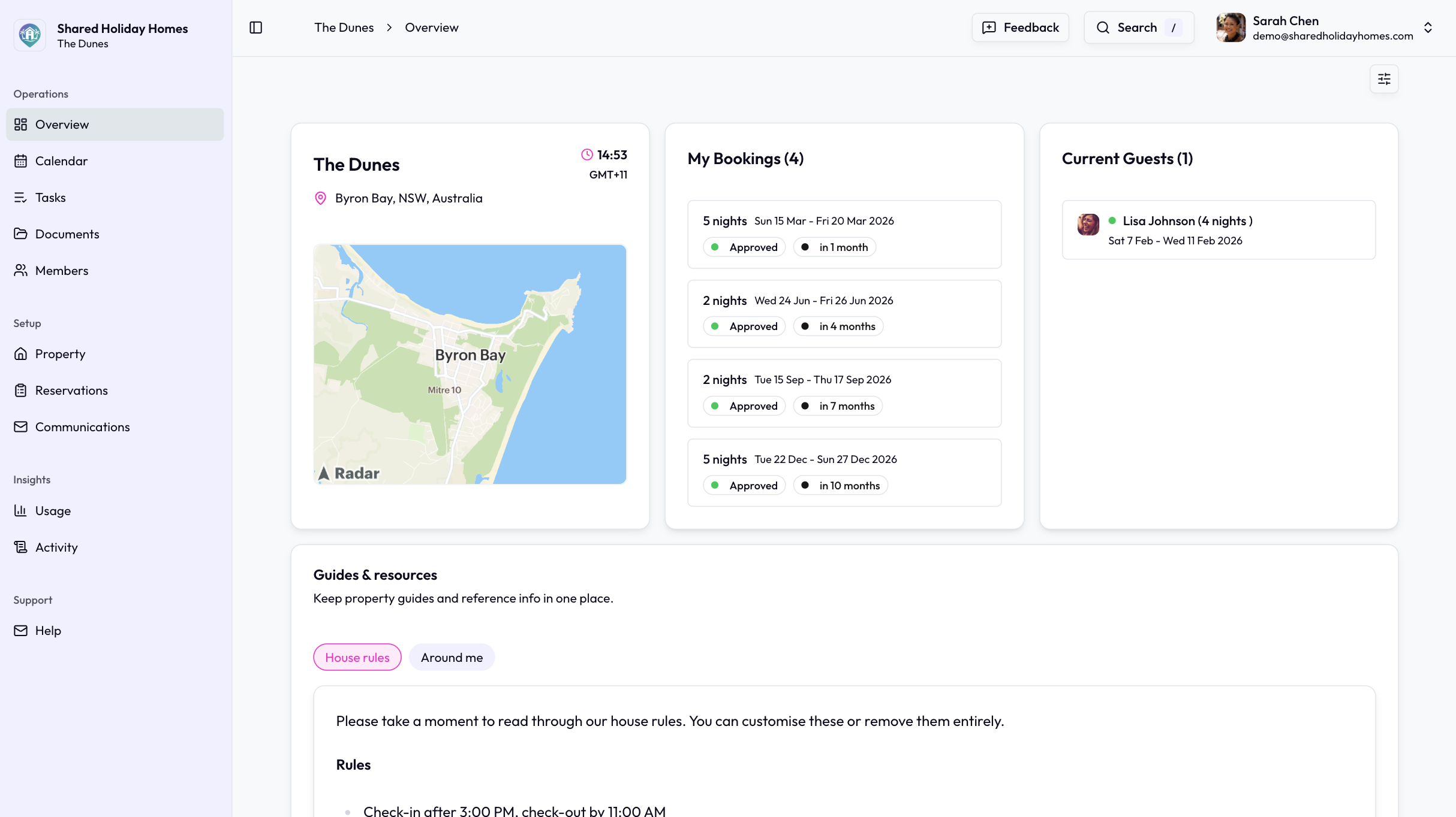 Shared Holiday Homes product screenshot for August 2026