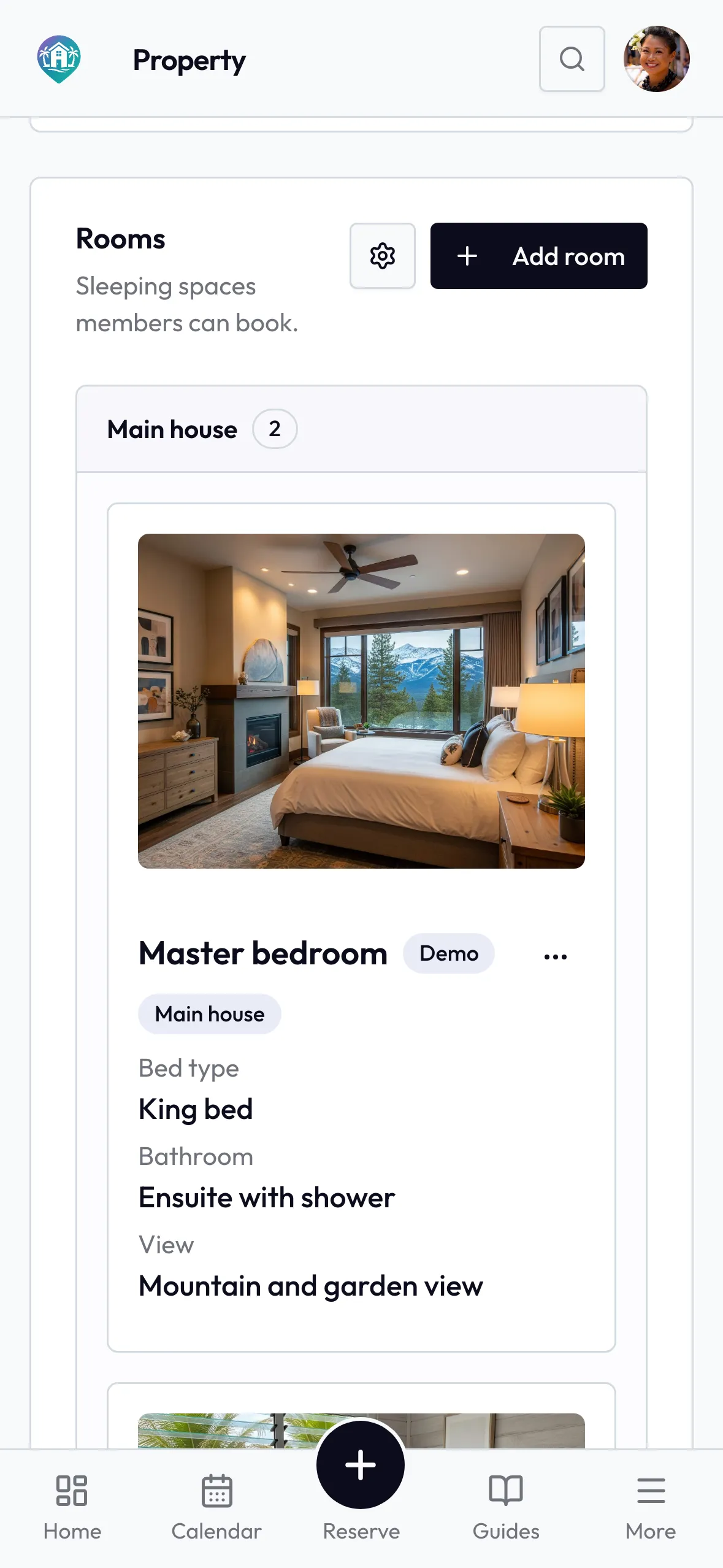 Room list for a shared holiday home with named bedrooms and sleeping spaces
