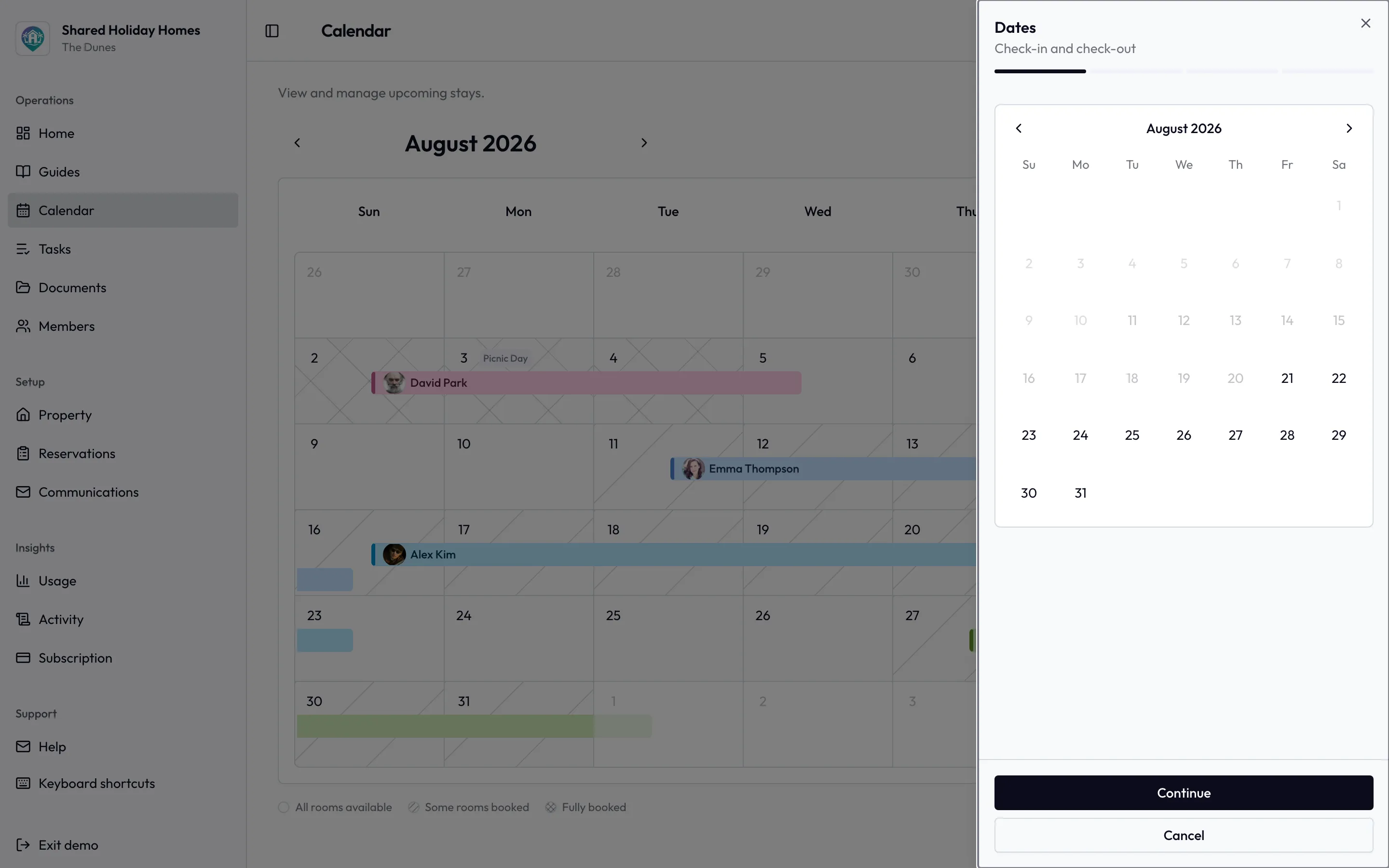 New holiday home booking form with rooms, dates, and guests