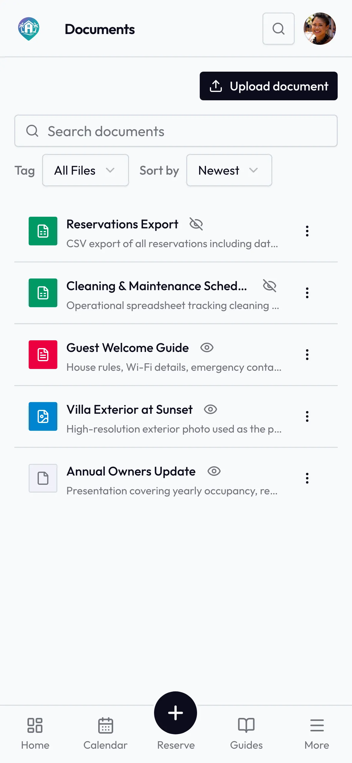 Document library for insurance, manuals, and other holiday home files